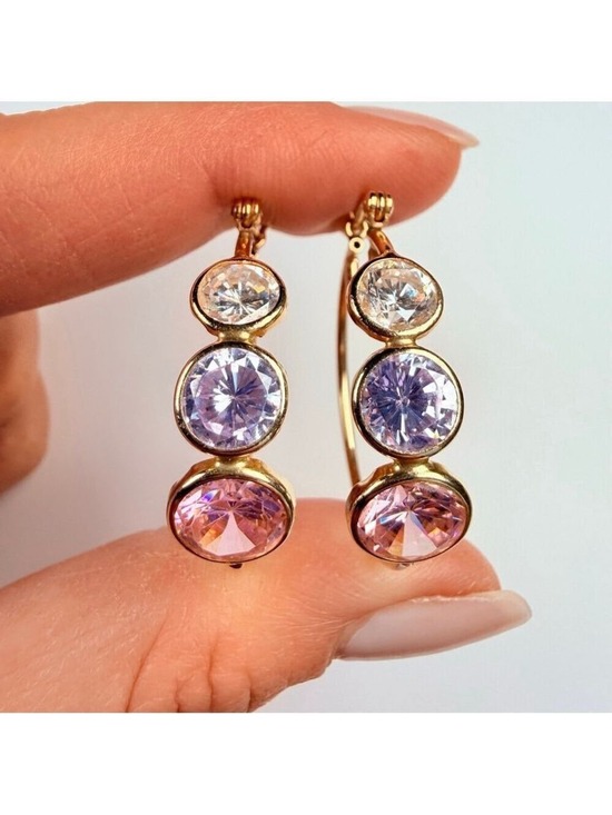 Jewelry - 14K Solid Yellow Gold Rock Candy Gemstone Modern Hoop Earrings 28MM